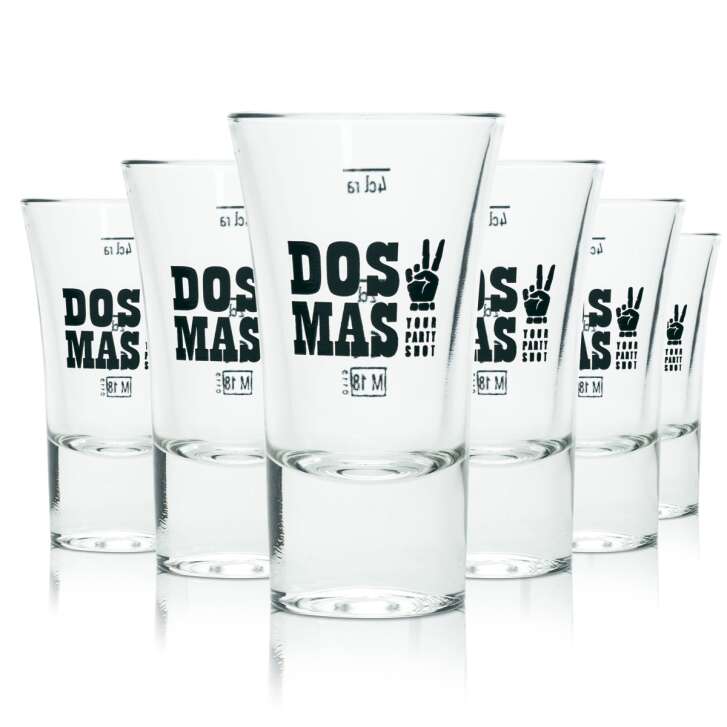 6x Dos Mas Glas 4cl Shot Kurze Stamper Gläser Gastro Kneipe Bar Party Tequila