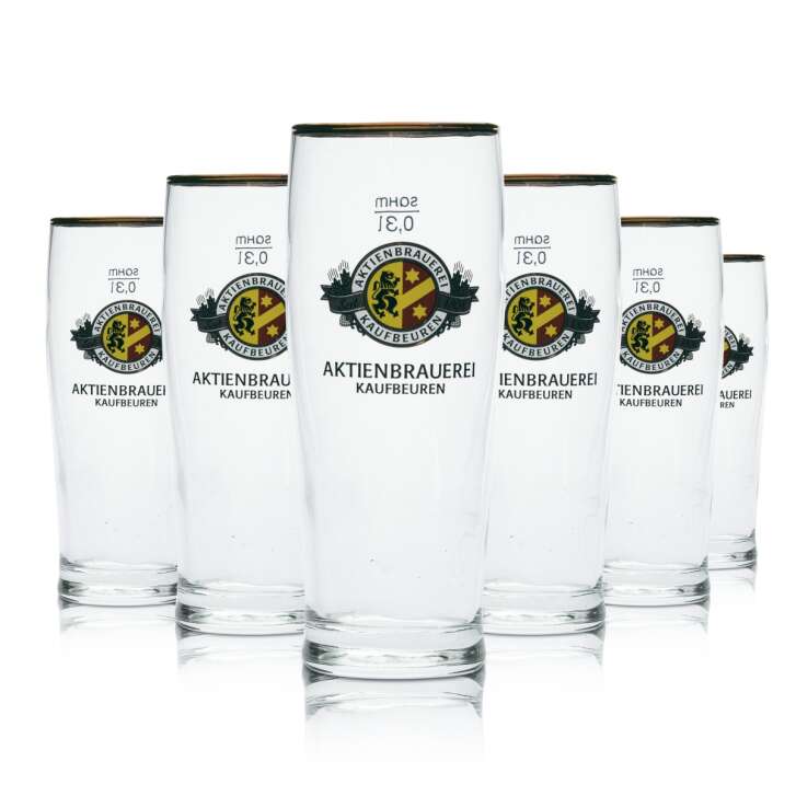 6x Aktienbrauerei Kaufbeuren Bier Glas 0,3l Becher Goldrand Gläser Gastro Bar
