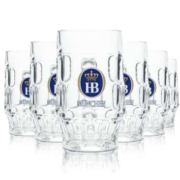 6x HB München Bier Glas 0,2l Krug Humpen Seidel Jug...