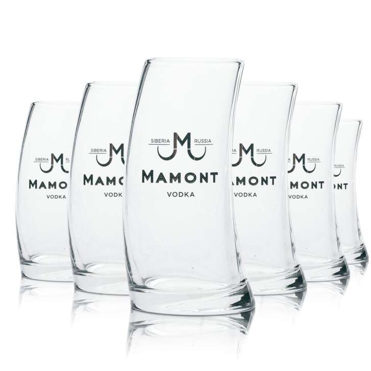6x Mamont Vodka Glas 0,1l Curved Stamper Kurze Shot Longdrink Gläser Russia